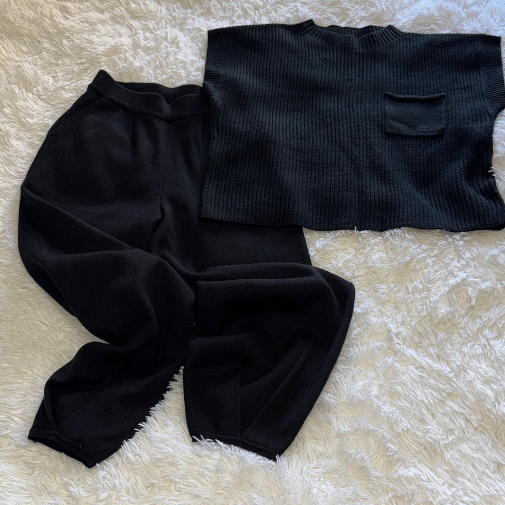 Black Knit Top and Pants Set
